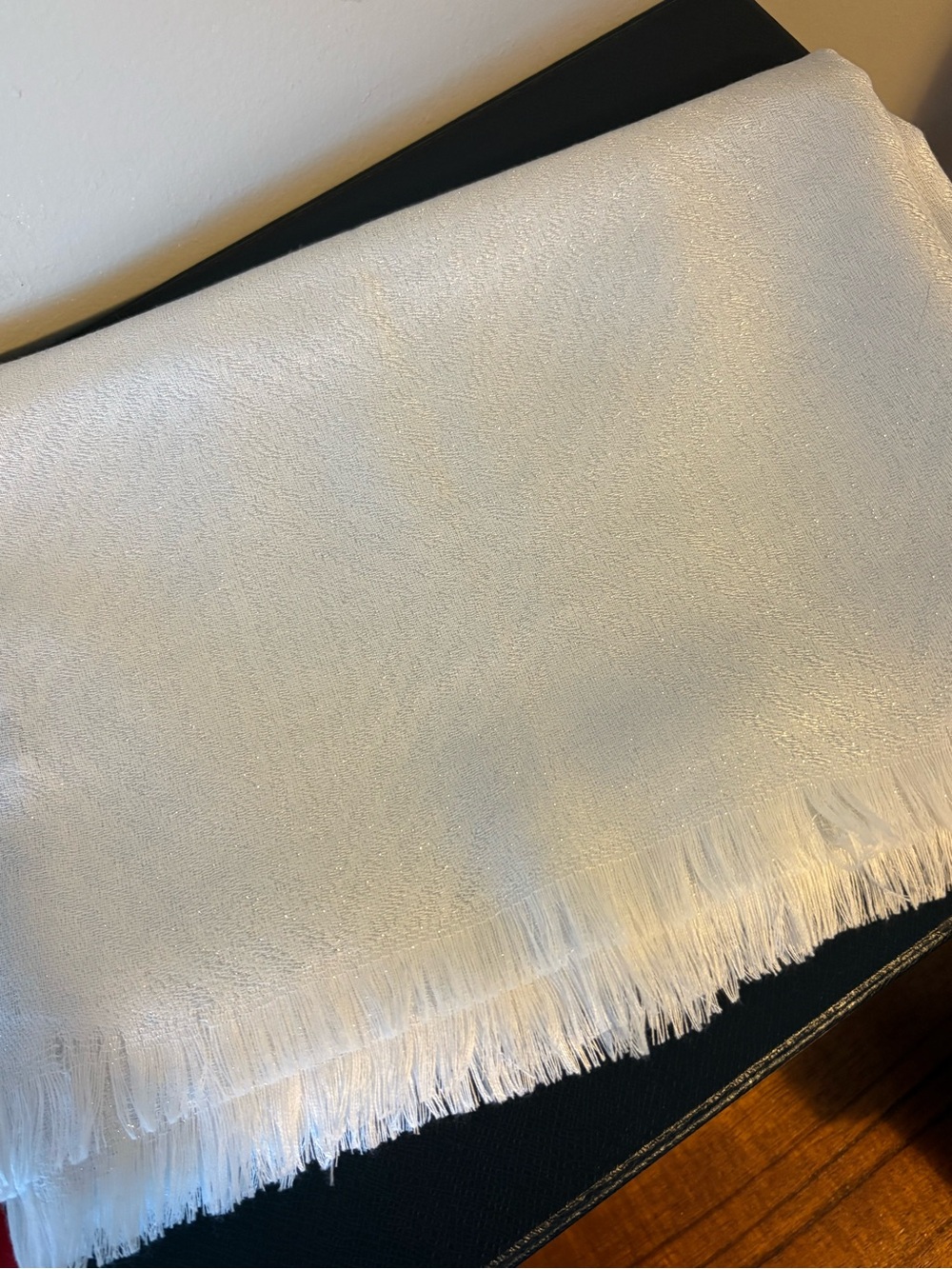Studio White Scarf with Silver Metallic Threading